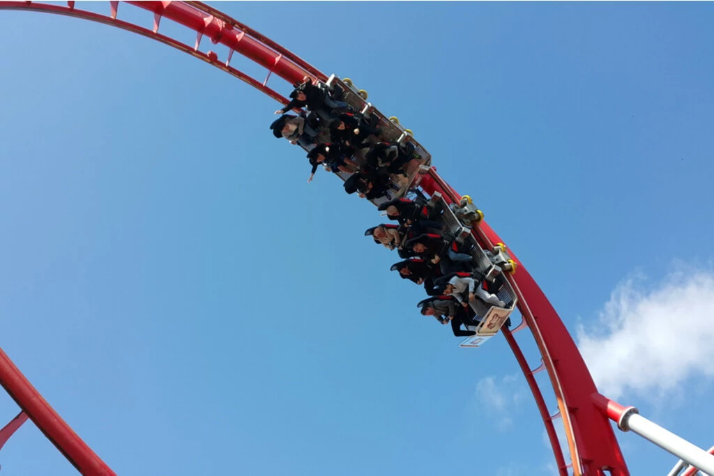 People on a loop-de-loop rollercoaster ride